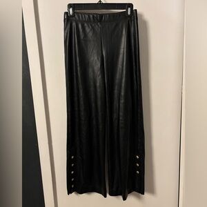 Faux Leather Wide-Leg Pants with Gold Buttons by Fifteen Twenty